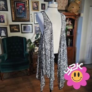 Vintage Y2K Torrid Black Floral Lace Sheer Open Front Sleeveless Vest Cardigan